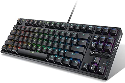 RECCAZR TK18 TKL Mechanical Gaming Keyboard RGB Rainbow Backlit Compact Wired Keyboard with Roller Controller and Anti-Ghosting for Windows PC (87 Keys, Brown Switches)
