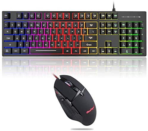 RGB 104 Keys Gaming Keyboard and Backlit Mouse Combo,BlueFinger USB Wired Rainbow Keyboard,Gaming Keyboard Set for Laptop PC Computer Game and Work (Renewed)