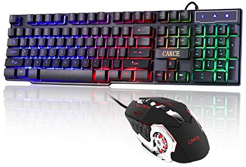 RGB 104 Keys PC Gaming Keyboard and LED Backlit Mouse Combo,USB Wired LED Keyboard,Letter Glow,Mechanical Feeling,Waterproof,Gaming Mouse and Keyboard for Desktop, Computer, PC Game and Work