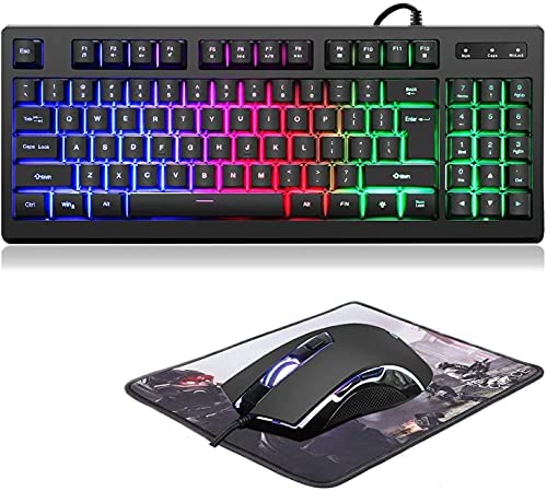 RGB 89 Keys Backlit Gaming Keyboard and Mouse Combo,USB Wired Mechanical Feeling Gaming Keyboard and Gaming Mouse for for Desktop, Computer, PC Game and Work