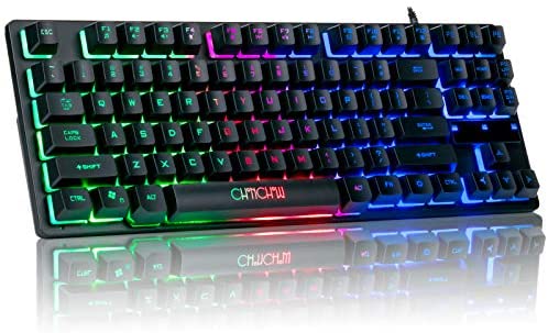 RGB Compact Gaming Keyboard, CHONCHOW USB Wired 87 Keys Gaming Keyboard LED Rainbow Backlit Tenkeyless Gaming Keyboard for Laptop Ps4 PC Computer Game and Work