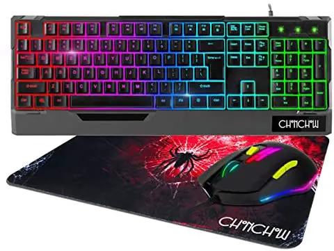 RGB Gaming Keyboard and Mouse Combo, CHONCHOW Compact 104 Keys Backlit Computer Keyboard with Gaming Mouse, USB Wired Set for PC PS4 Xbox Laptop