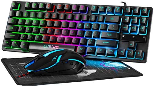 RGB Gaming Keyboard and Mouse Combo, CHONCHOW TKL Compact 87 Keys Backlit Small Computer Keyboard with Gaming Mouse, USB Wired Set for PC PS4 Xbox Laptop