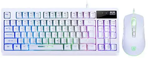 RGB Gaming Keyboard and Mouse Combo,87 Key Gaming Keyboard USB Wired RGB Backlit Gaming Keyboard Mechanical Feeling with Gaming Mouse, White Keyboard Wired Set for PC MAC Chrome PS4 Xbox Laptop