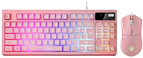 RGB Gaming Keyboard and Mouse Combo,87 Keys Gaming Keyboard Wired RGB Backlit Gaming Keyboard Mechanical Feeling with RGB 7200 DPI Gaming Mouse and Pink Gaming Keyboard Set for PC MAC PS4 Xbox Laptop