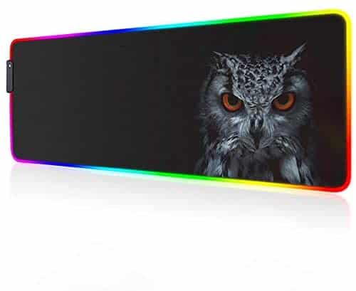 RGB Gaming Mouse Pad – 14 Light Modes Large Extended Computer Keyboard Owl Mouse Mat , High-Performance Mouse Pads Optimized for Gamer 31.5 X 12in (A)