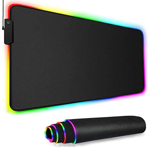 RGB Gaming Mouse Pad, Big Mouse Pad LED Mouse Pad, Waterproof Anti Slip Computer Keyboard Large Mousepads Stitched Edges 31.5×12 in (RGB Black)
