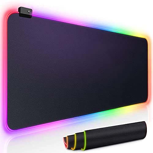 RGB Gaming Mouse Pad, Large Gaming Mouse Pad LED Soft Extra Extended Large Mouse Pad Anti-Slip Rubber Base Computer Keyboard Mouse Mat – 31.5x12x0.16inch (Map)