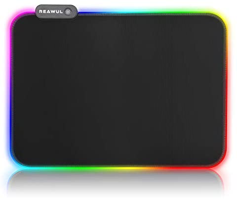 RGB Gaming Mouse Pad – REAWUL 14 Modes Glowing Led Mousepad, Anti-Slip Rubber Base and Waterproof Surface,Soft Led Computer Keyboard Mouse Mat – 14.1 x 9.8in Black