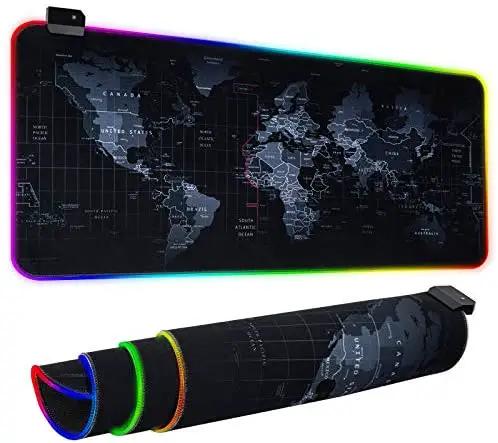 RGB Gaming Mouse Pad, Ultra Bright LED Light&Soft Large Extended Mousepad with 12 Lighting Rainbow Modes, Water Resistance, Non-Slip Rubber Base Keyboard Pad Mat, 31.5 X12 inch (World Map)