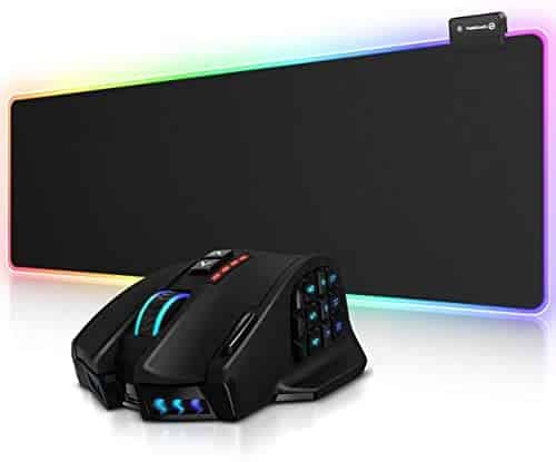 RGB Gaming Mouse Pad and Venus Pro RGB MMO Wireless Gaming Mouse, UtechSmart Large Extended Soft Led Mouse Pad with 14 Lighting Modes, 16,000 DPI Optical Sensor, 2.4 GHz Transmission Technology
