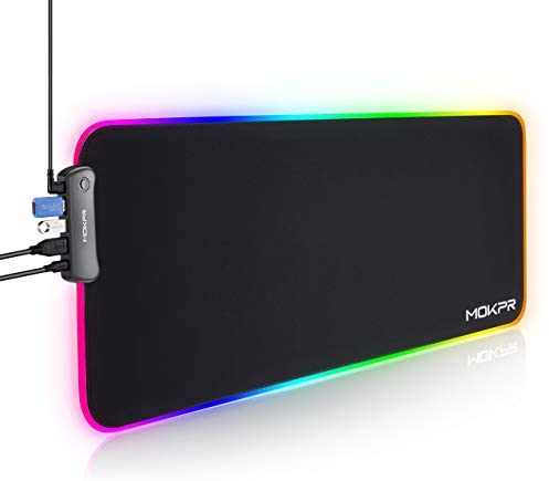 RGB Gaming Mouse Pad with 4-Port USB Hub, LED Soft Extended Large Size Mousepad, 16 Color 3 Brightness Mouse Mat, Non-Slip Rubber Base for Desk Laptop Computer PC Games (31.5×11.8×0.16in)