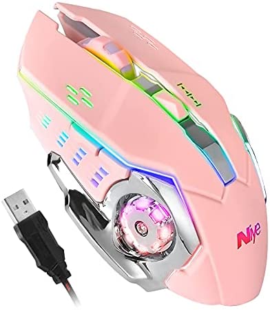 RGB Gaming Mouse Pink , Programmable 5 Buttons, Ergonomic LED Backlit USB Gamer Mice Computer Laptop PC, for Windows Mac OS Linux, Pink