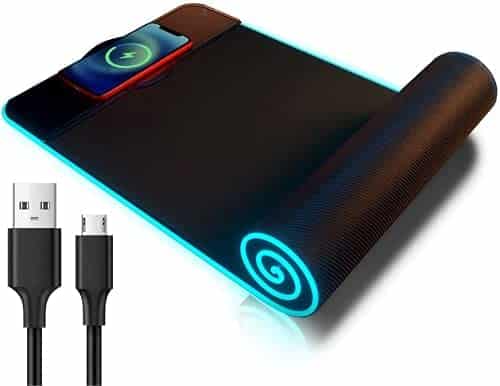 RGB Gaming Wireless Charging Mouse Pad,Optimized for Gaming Sensors- Maximum Control,10-Light LED Keyboard Mat,Anti-Slip Rubber Base,Water-Proof,Large Keyboard Pad for Laptop & PC-31.5 x 11.8 inches
