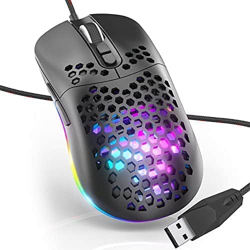 RGB Honeycomb Gaming Mouse, Ultra Lightweight LED Wired Computer Mouse with 7 Buttons, Ergonomic USB Mouse for PC, Laptop, Computer Gamers (Black)