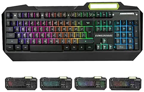 RGB LED Backlit Gaming Keyboard with Anti-ghosting, Light up Keys Multimedia Control, USB Wired Waterproof Metal Keyboard for PC Games Office (Cool Black)