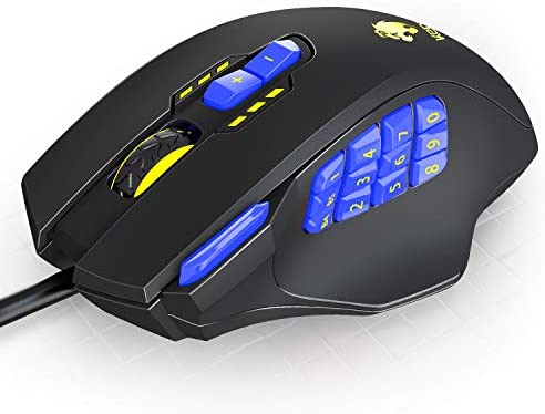 RGB-MMO Wired Gaming Mouse-7200 DPI Optical Sensor-12 Programmable Side Buttons -Weight Tuning Set (Blue)