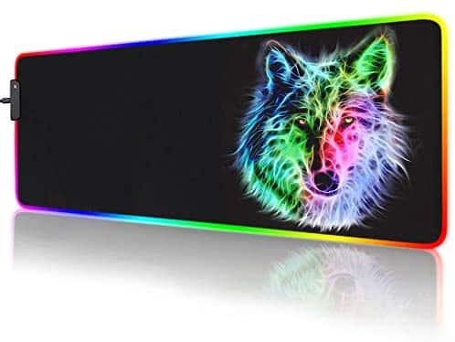 RGB Mouse Pad,Gaming Mouse Pad RGB,Cool Animal LED Mousepad-14 Light Modes Soft Non-Slip Base Large LED Mouse Mat for Laptop Computer PC Games 31.5 X 12 inches (RGB Wolf Mouse Pad)