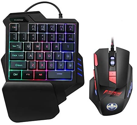 RGB One Hand Mechanical Gaming Keyboard and Backlit Mouse Combo, USB Wired Rainbow Letters Glow Single Hand Mechanical Keyboard,Gaming Keyboard Set for Laptop PC Computer Game and Work