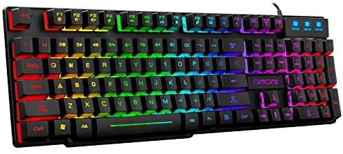 RGB Wired Gaming Keyboard,CHONCHOW Rainbow Multiple Color LED Backlit Keyboard USB Mechanical Feeling Emitting Character Compatible with PC Resberry Pi iMac