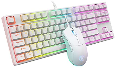RK ROYAL KLUDGE RK987 RGB 80% Mechanical Gaming Keyboard and Mouse Comobo Both Wired 87 Keys Red Switch Keyboard and RGB Backlit 7200 DPI Mouse with Programmable Software for PC, Computer(White)