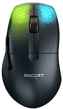 ROCCAT Kone Pro Air Ergonomic Performance Wireless PC Gaming Mouse with 19K DPI Optical Sensor, Aluminum Scroll Wheel, & AIMO RGB Lighting – Black