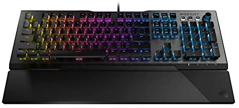 ROCCAT Vulcan 120 AIMO Tactile Mechanical Titan Switch, Full-size PC Gaming Keyboard with Per-key AIMO RGB Lighting, Anodized Aluminum Top Plate and Detachable Palm Rest – Gunmetal Gray/Black