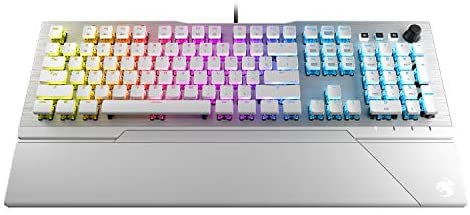 ROCCAT Vulcan 122 AIMO Tactile Mechanical Titan Switch Full-size PC Gaming Keyboard with Per-key AIMO RGB Lighting, Anodized Aluminum Top Plate and Detachable Palm Rest – White/Silver