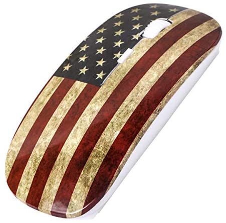 ROLEES 2.4G Slim Wireless Mouse with Nano/USB Receiver, Mouse Portable Mobile Optical Mice for Notebook, PC, Laptop with Windows System（Retro American Flag）