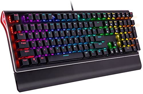 ROSEWILL Mechanical Gaming Keyboard, RGB Backlit Clicky Computer Mechanical Keyboard for PC, Laptop, Mac, Rainbow LED Modes with Side Backlight & Software Suite for Customization – Blue Switch