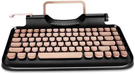 RYMEK Typewriter Style Mechanical Wired & Wireless Keyboard with Tablet Stand, Bluetooth Connection(Black)