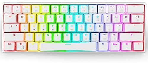 Ractous RTK61 60% Mechanical Gaming Keyboard with PBT Pudding keycap, RGB Backlit Hot Swappable Type-C 61Key Ultra-Compact Keyboard with Full Key Programmable -White (Gateron Optical Red Switch)