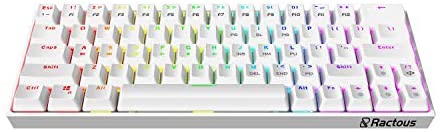 Ractous RTK63 60% Mechanical Gaming Keyboard True RGB Backlit Type-C Wired ABS doubleshot keycap 63Keys Portable Mini Ultra-Compact Keyboard with Full Key Programmable-White (Black Switch)