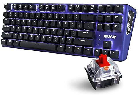 Rantopad MXX Mechanical Gaming Keyboard – 87 Keys,White Backlit, Red Switches, Blue Aluminum Cover, N-Key Rollover