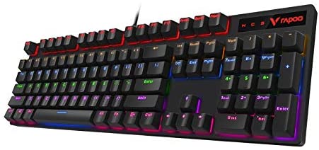 Rapoo V500PRO Wired Mechanical Gaming Keyboard Blue Switches,Dust and Water Resistance Mixed LED Backlit Keyboard for Windows Gaming PC (104 Keys, Black)