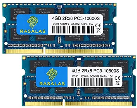 Rasalas 8GB Kit (2X 4GB) PC3-10600 DDR3 1333 MHz SODIMM RAM Upgrade for AMD Intel Laptop, MacBook Pro 13/15/17 inch Early/Late 2011,iMac 21.5-inch Mid/Late 2011,27-inch Mid 2011,Mac Mini 5,1 & 5,2 Mid