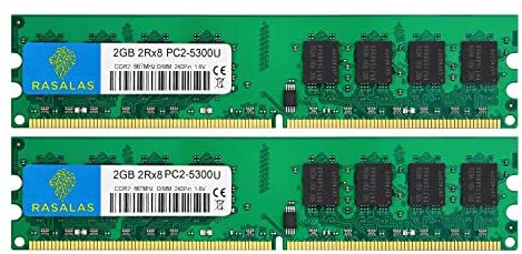 Rasalas DDR2 PC2-5300 DDR2 667 DDR2 4GB Kit (2x2GB) PC2-5300U DDR2-667 Udimm 2RX8 1.8V CL5 240-Pin Non-ECC Unbuffered Desktop Computer RAM Memory