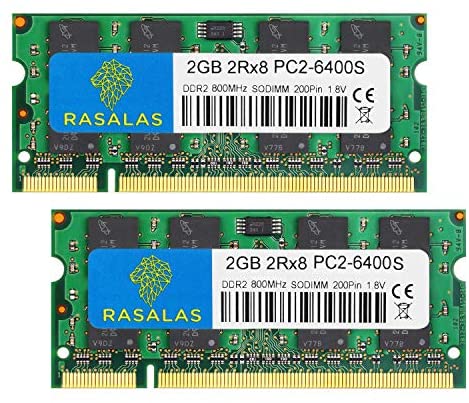 Rasalas DDR2 PC2-6400 DDR2 800 Sodimm DDR2 4GB Kit (2x2GB) PC2 6400S 2RX8 1.8V CL6 RAM Memory Modules for Laptop Computer