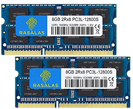 Rasalas DDR3 16GB Kit (2x8GB) DDR3 1600MHz PC3L-12800 16GB DDR3 Non ECC Unbuffered 1.35V CL11 2Rx8 Dual Rank SODIMM Laptop Memory Ram