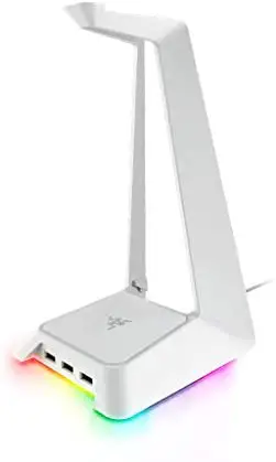 Razer Base Station Chroma Headphone/Headset Stand w/USB Hub: Chroma RGB Lighting – 3X USB 3.0 Ports – Non-Slip Rubber Base – Designed for Gaming Headsets – Mercury White