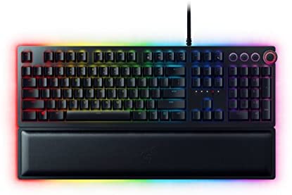 Razer Huntsman Elite Gaming Keyboard: Fastest Keyboard Switches Ever – Linear Optical Switches – Chroma RGB Lighting – Magnetic Plush Wrist Rest – Dedicated Media Keys & Dial – Classic Black