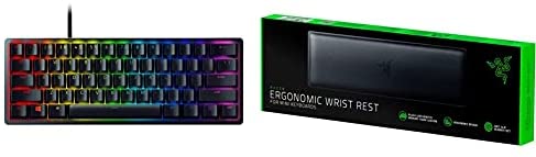 Razer Huntsman Mini 60% Gaming Keyboard + Ergonomic Wrist Rest for Mini Keyboards Bundle: Linear Optical Switches – Classic Black