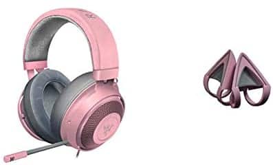 Razer Kraken Gaming Headset, Quartz Pink & Kitty Ears for Kraken Headsets: Compatible with Kraken 2019, Kraken TE Headsets – Adjustable Strraps – Water Resistant Construction – Quartz Pink