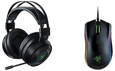 Razer Nari Ultimate Wireless 7.1 Surround Sound Gaming Headset – Black & Mamba Elite Wired Gaming Mouse: 16,000 DPI Optical Sensor – Chroma RGB Lighting – 9 Programmable Buttons