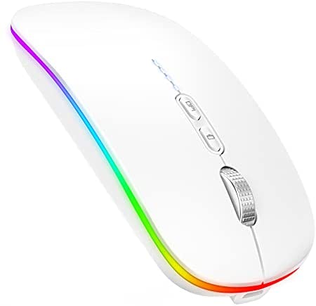 Rechargeable 2.4G LED Wireless Bluetooth Mouse, Silent Slim Triple Mode Mouse with Bluetooth, USB or Type C Connection for Laptop, iPad,iPhone,MacBook, PC,Computer (White)