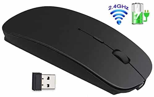 Rechargeable 2.4G Slim Wireless Mouse – Tsmine Optical Mice with USB Nano Receiver(Stored Within the Back of the Mouse) for Notebook, PC, Laptop, Computer, Windows / Android Tablet – Black