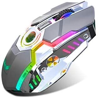 Rechargeable 2.4G Wireless Gaming Mice with USB Receiver and RGB Colors Backlit for Laptop,Computer PC and MacBook (600 Mah Lithium Battery) (Gray)