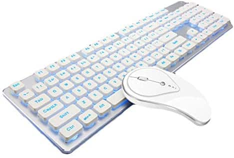 Rechargeable 2.4G Wireless Keyboard and Mouse Combo, Luminous Mute Keyboard Mouse for Office Gaming Laptop PC Home Use (Silver with Blue Light)