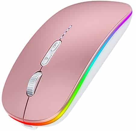 Rechargeable 2.4GHz LED Wireless Bluetooth Mouse, Slim Noiseless Optical Wireless Mouse with Bluetooth, Type C and USB Connection,Easy-Switch up to 3 Device (Rose Gold)