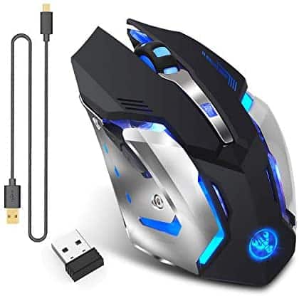 Rechargeable 2.4Ghz Wireless Gaming Mouse with USB Receiver,7 Colors Backlit for MacBook, Computer PC, Laptop (600Mah Lithium Battery)